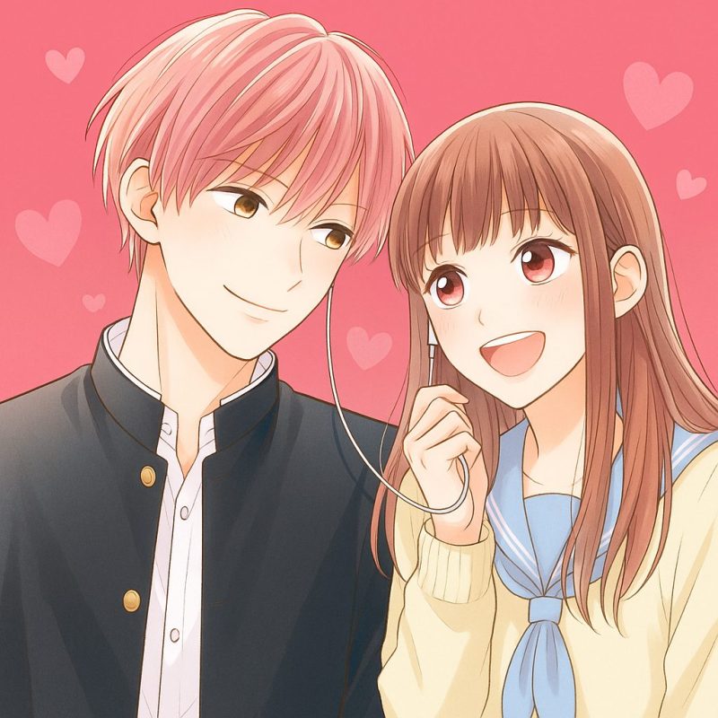 イヤホンを分け合う二人