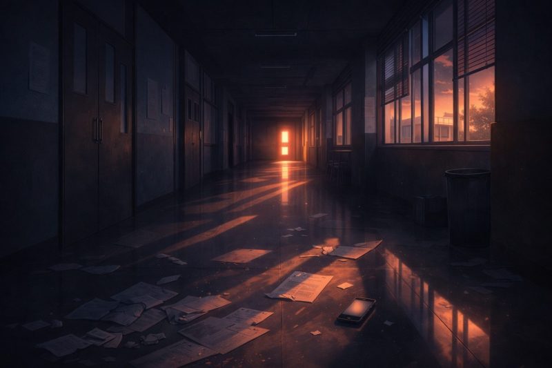 夕暮れの高校廊下