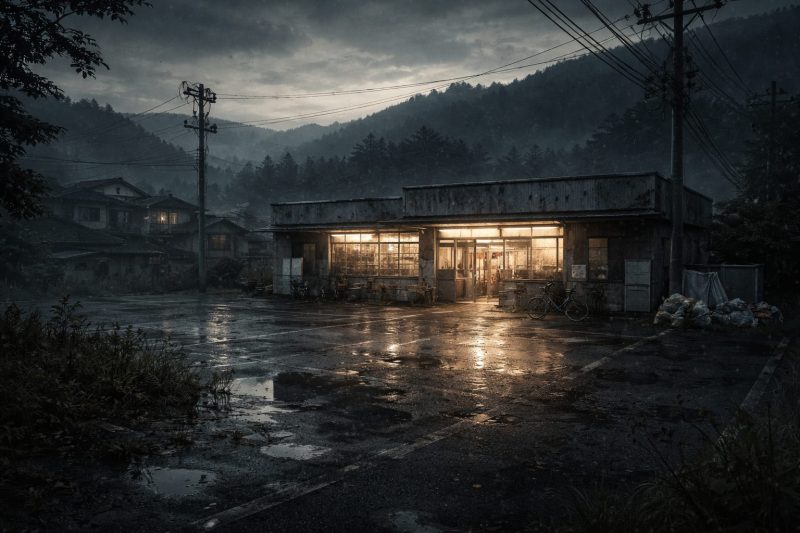 静かな田舎のスーパー夕景