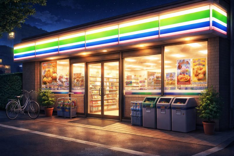 夜のコンビニ外観