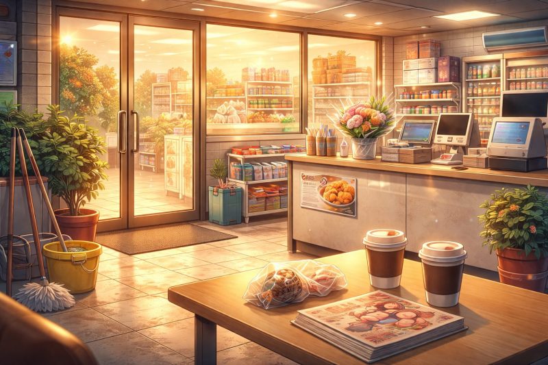 夕暮れのコンビニ店内