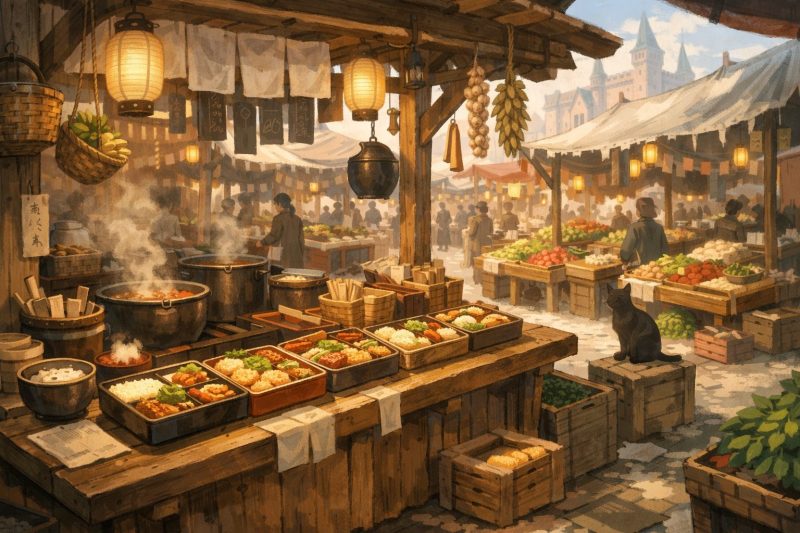 市場の弁当屋の風景