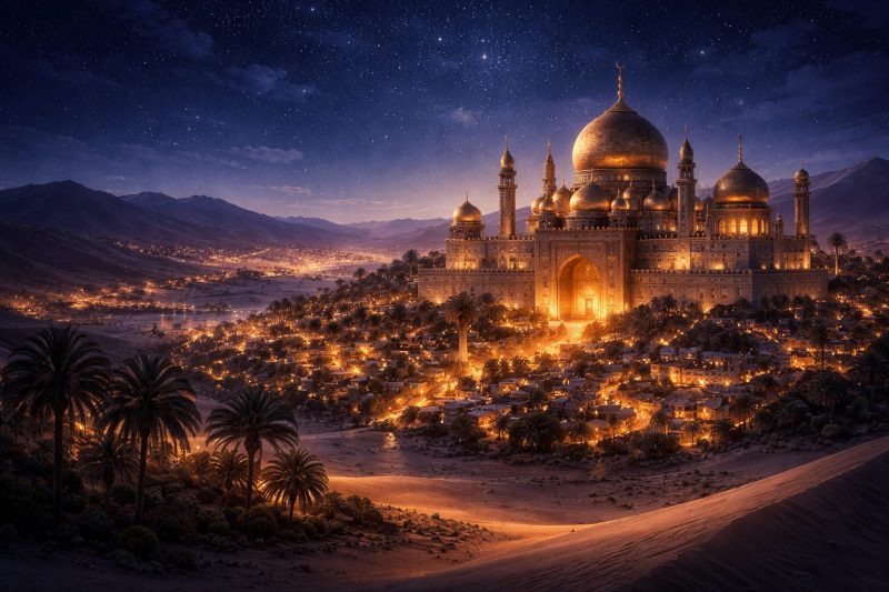 砂漠の夜と王都の灯