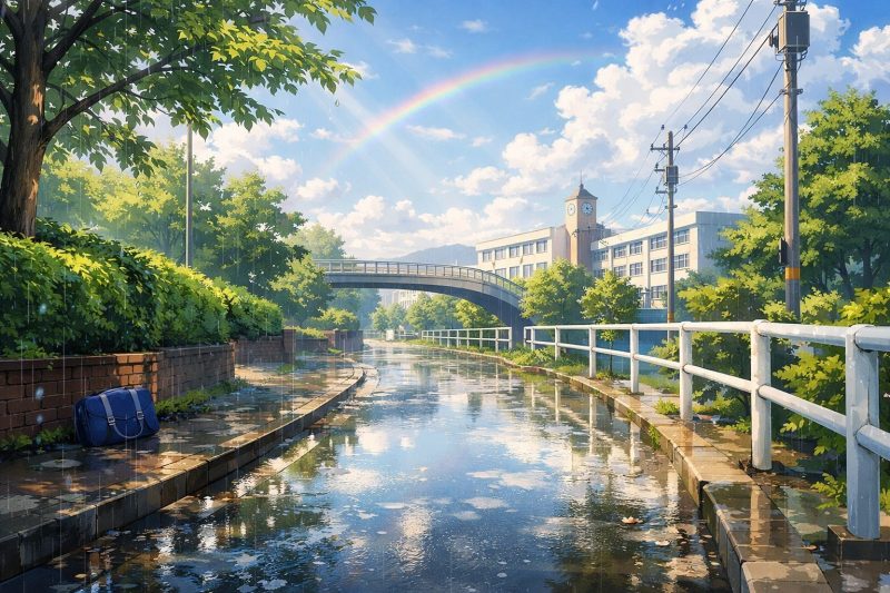 雨上がりの通学路
