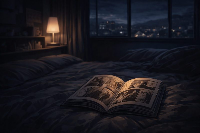 夜の部屋と開いた漫画