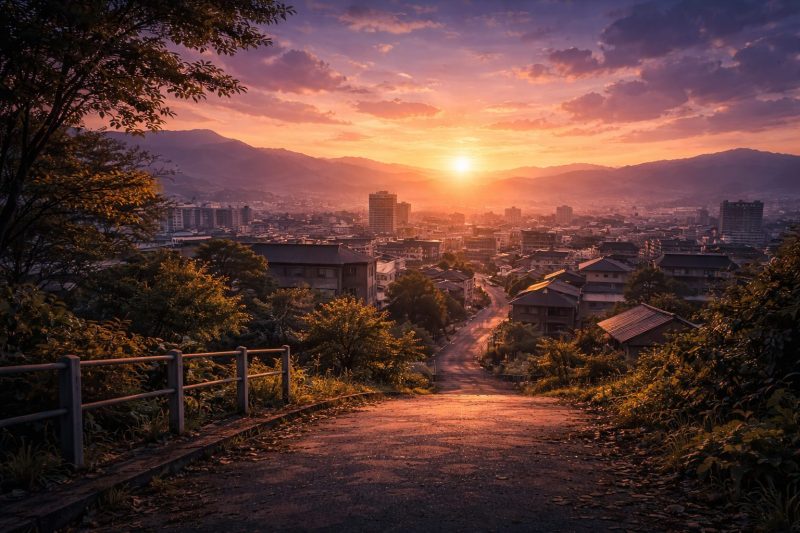 朝焼けの静かな街