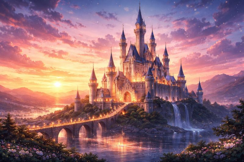 異世界の城と夕空