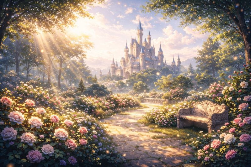 花咲く庭園の光