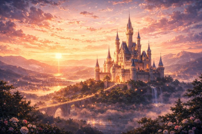 朝焼けの王城遠景