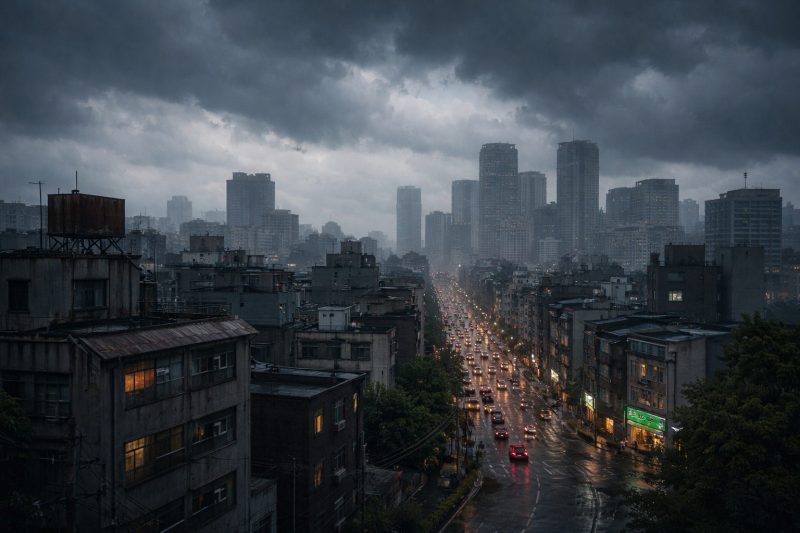 曇り空の街並み