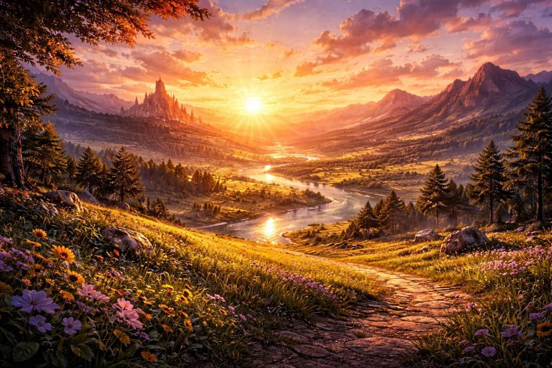 夕焼けの再生大地