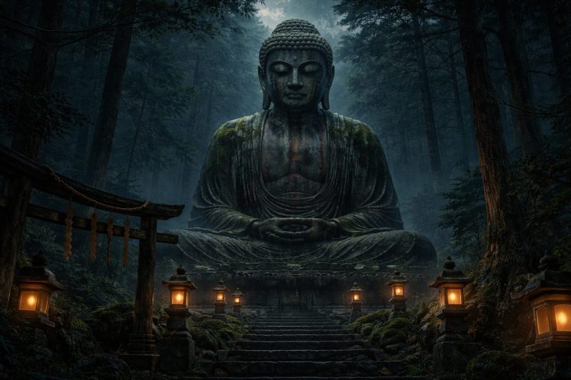 山奥の不気味な仏像