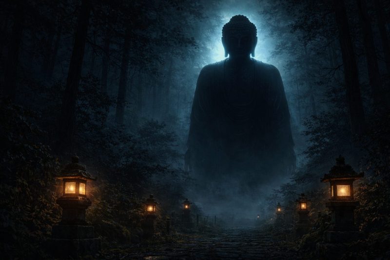 夜に光る仏の影