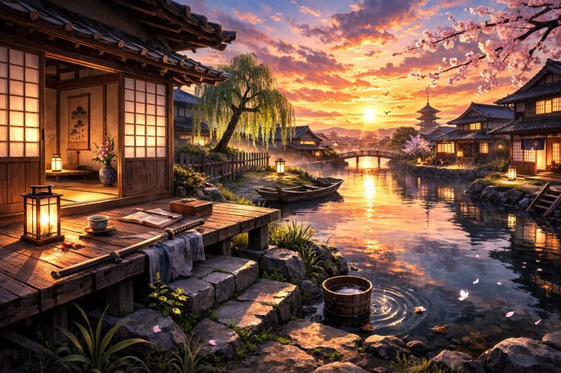 静かな江戸の朝焼け