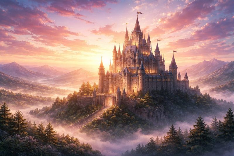 辺境伯の城と朝焼け