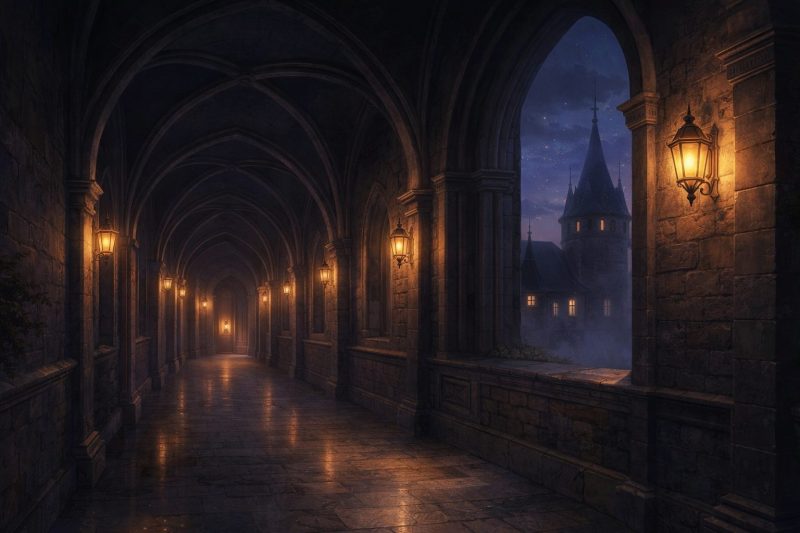 静かな城の回廊