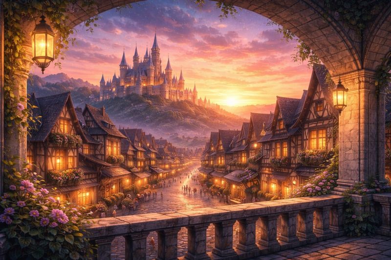 夕暮れの異世界城下町