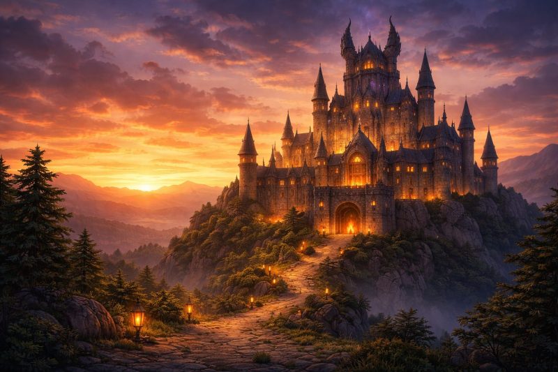 夕暮れの魔王城外観