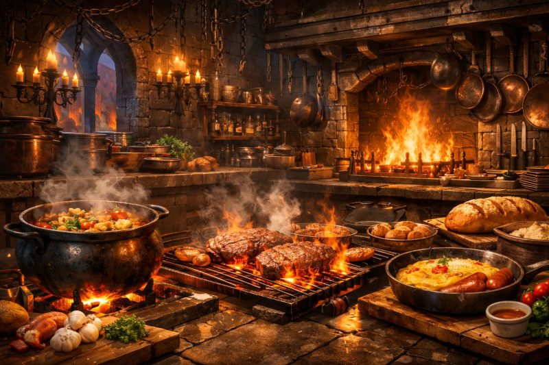 魔王城の温かい厨房風景