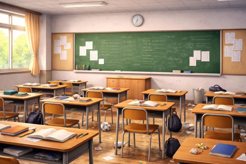 ざわつく教室と黒板