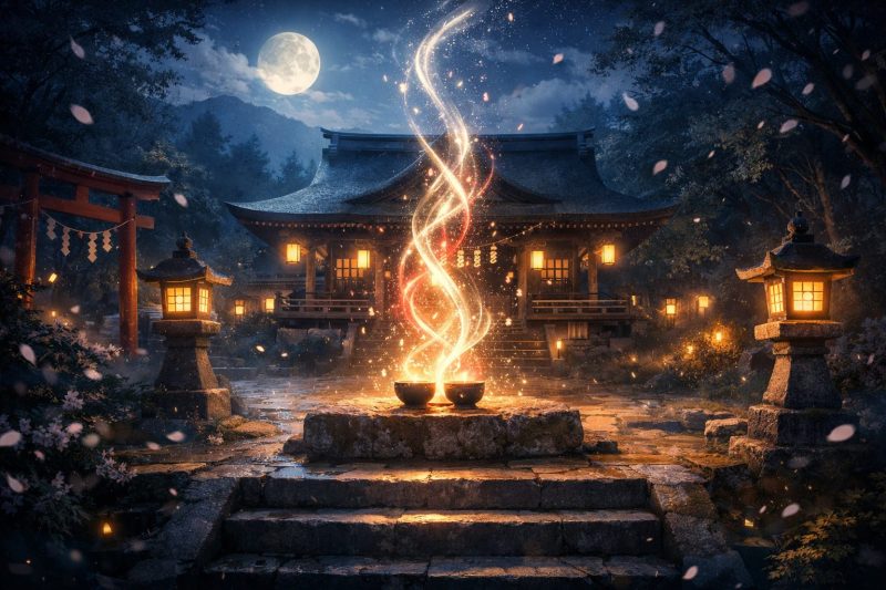夜の神社と契りの光