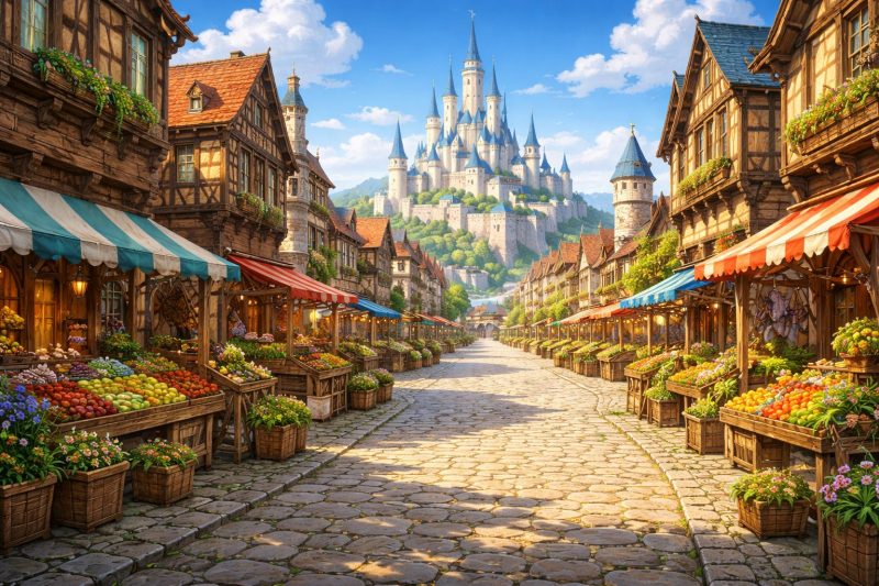 王都の街並みと石畳