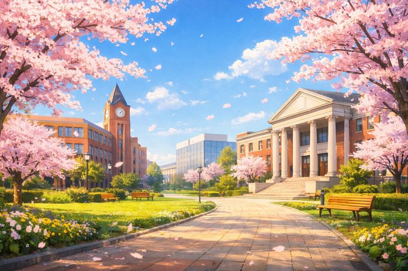 大学キャンパスの春