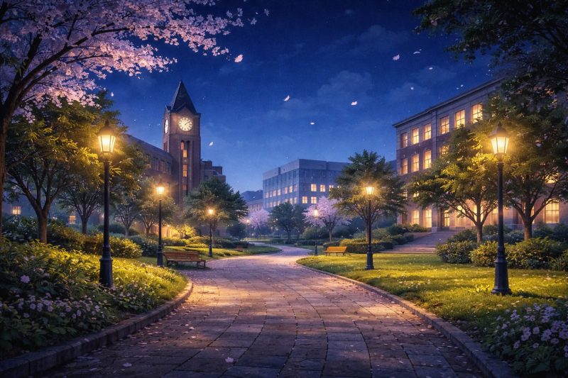 夜の大学キャンパス