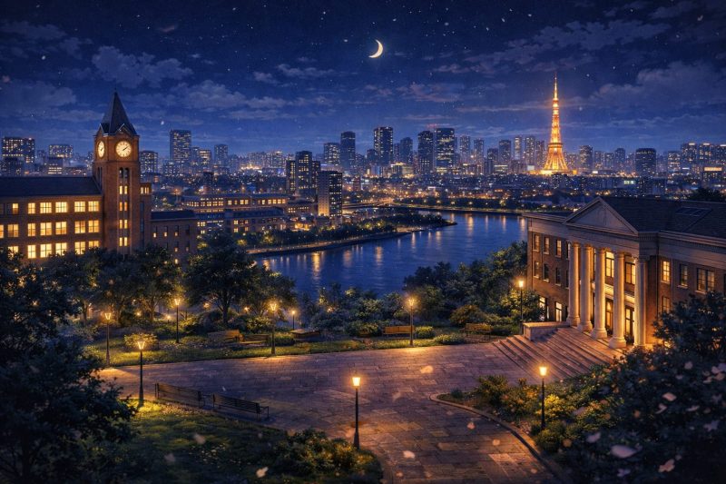 東京の夜景と大学