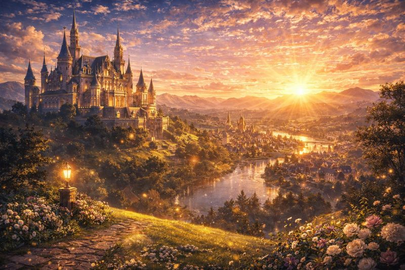 花咲く城の中庭風景