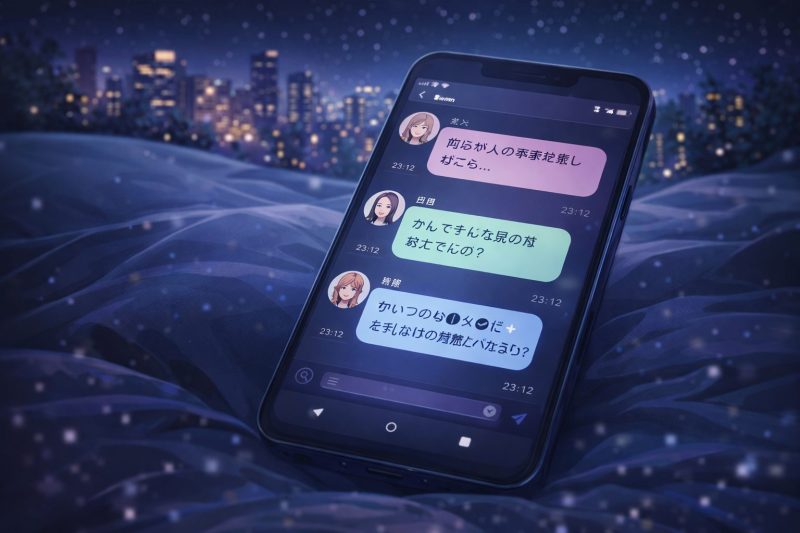 夜のチャット画面