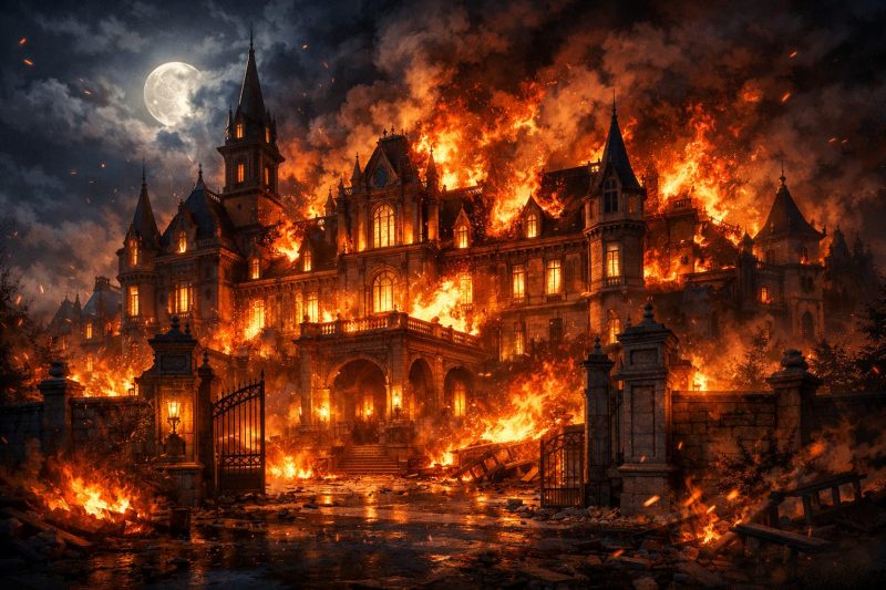 燃える貴族屋敷の夜