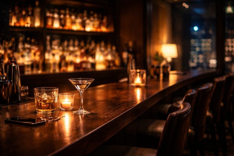 夜のバーの席