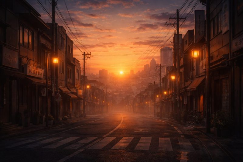 夜明けの静かな街