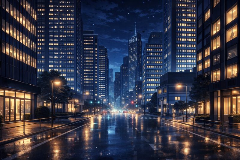 夜の都会オフィス街