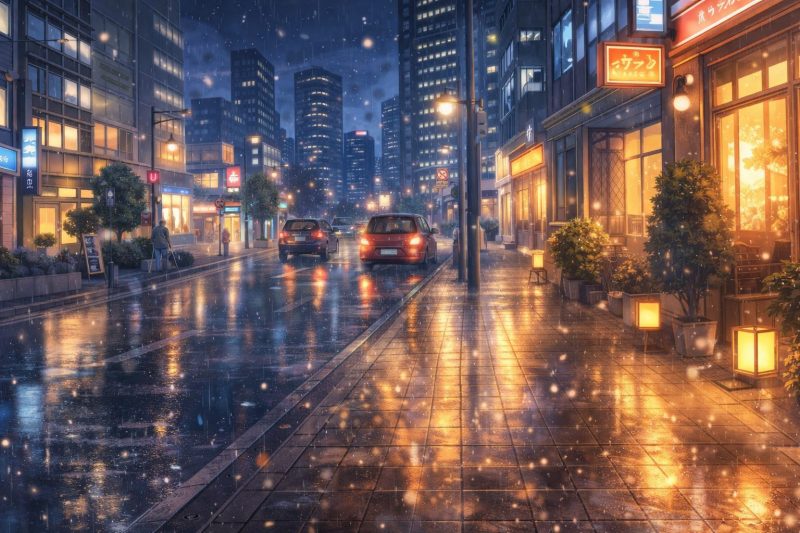 夜の街での偶然の出会い