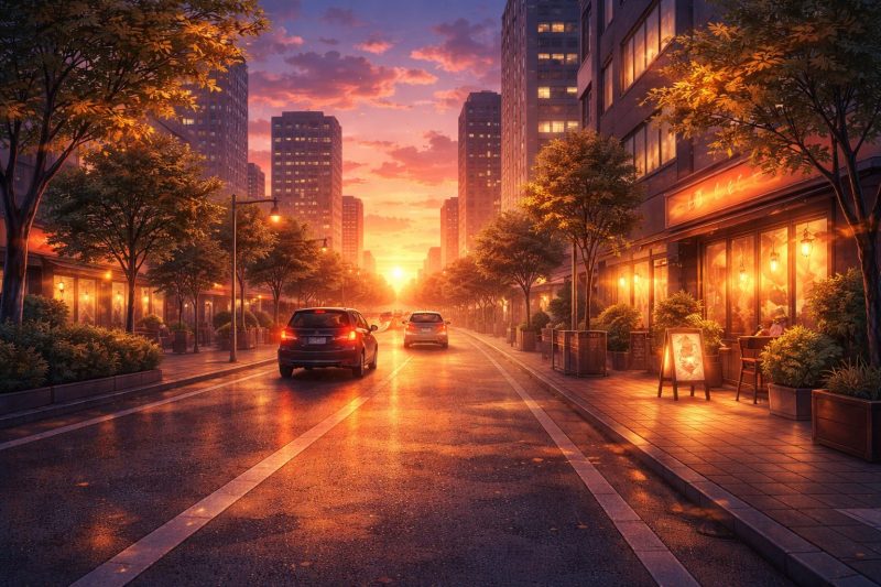 夕焼けの帰り道の風景