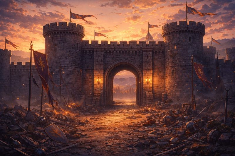 戦後の静かな城門