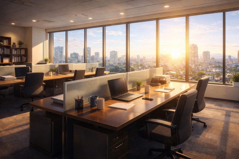 朝の明るいオフィス