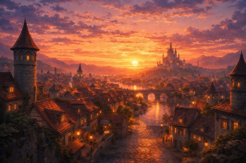 夕暮れの静かな街