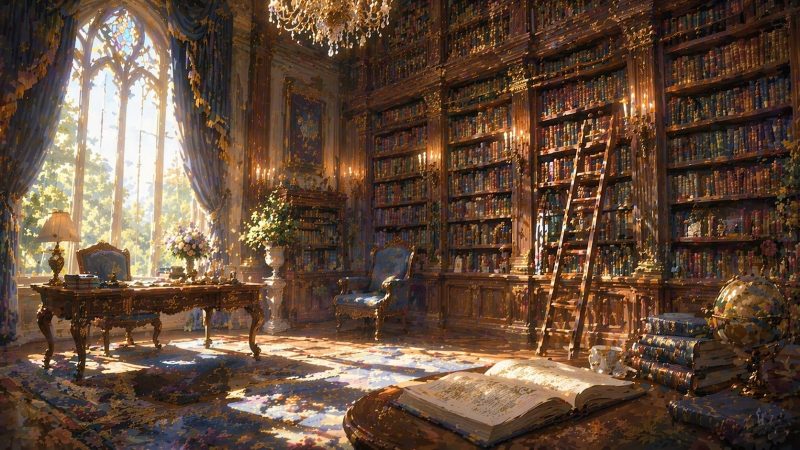 美しい図書室と書棚