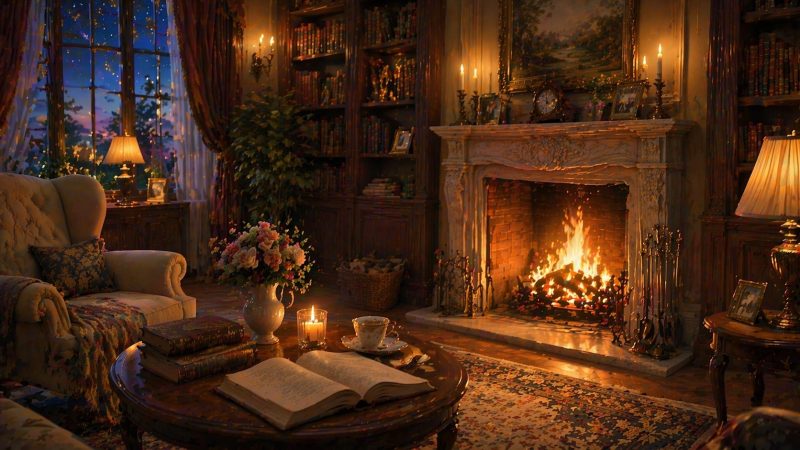 暖炉のある落ち着く部屋