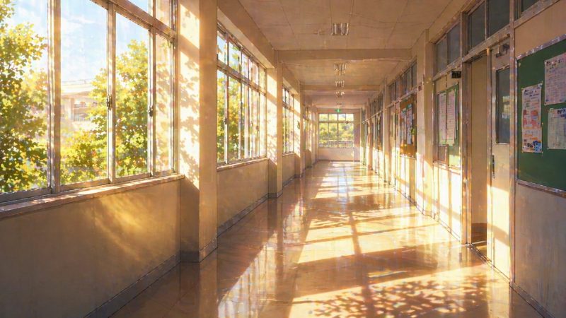 光が差す学校の廊下