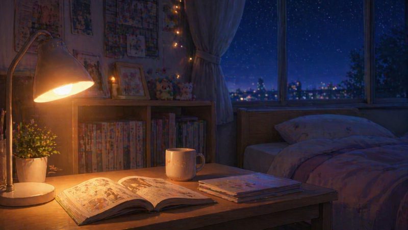 夜の部屋と優しい灯り