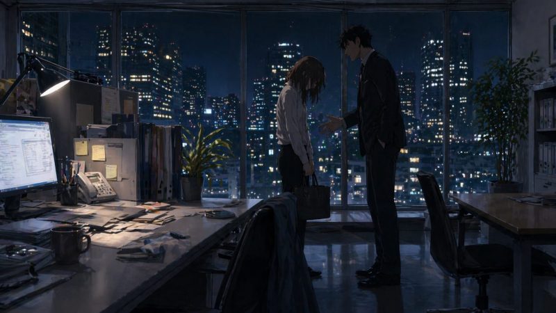 夜のオフィス失恋