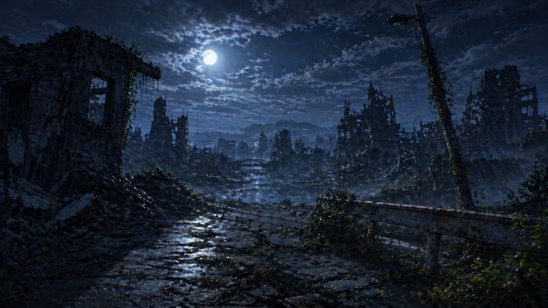 静かな夜の廃墟