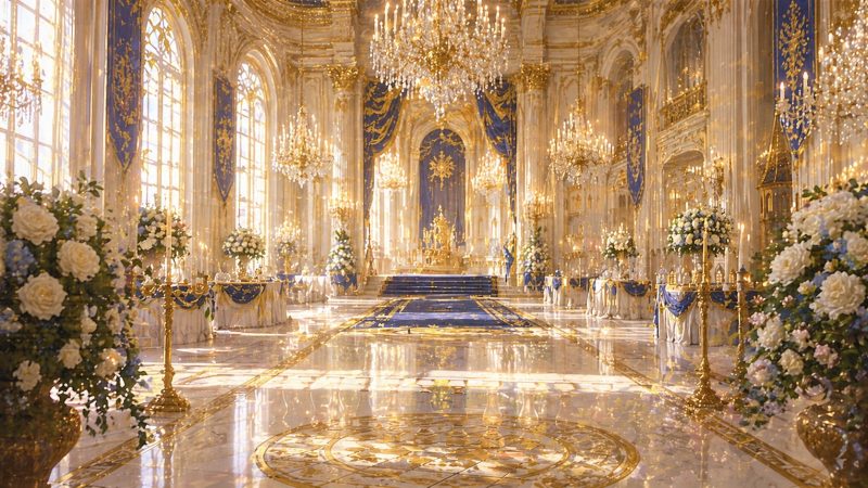 婚約の日の豪華な広間