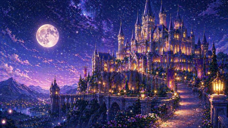 幻想の城と夜空