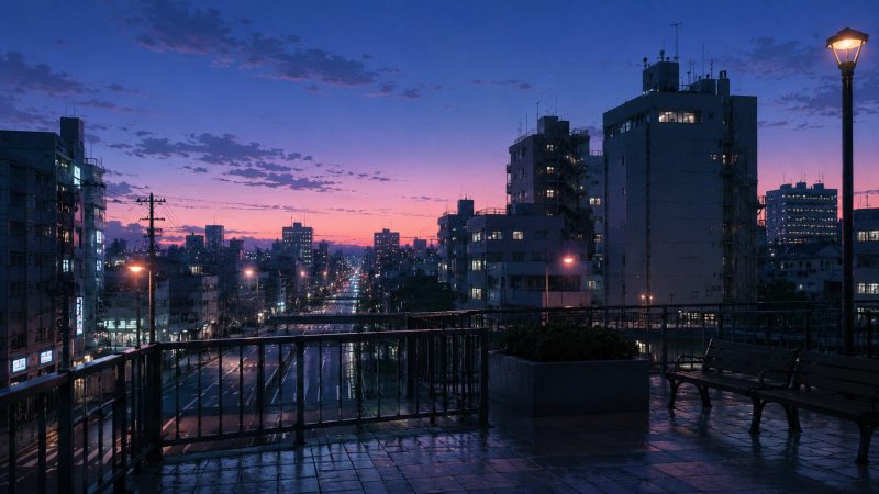 夜明け前の街並み
