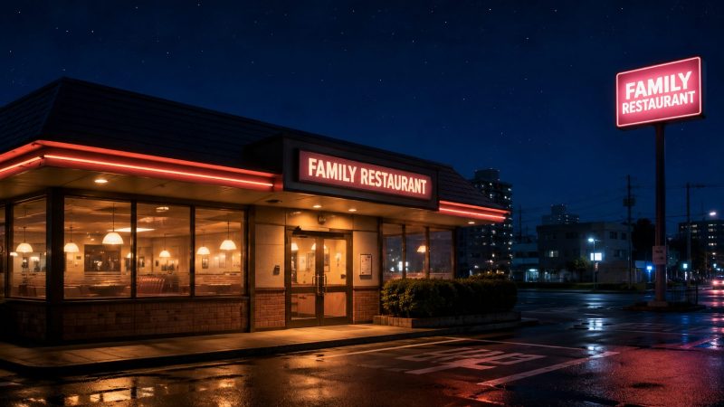 深夜のファミレス外観